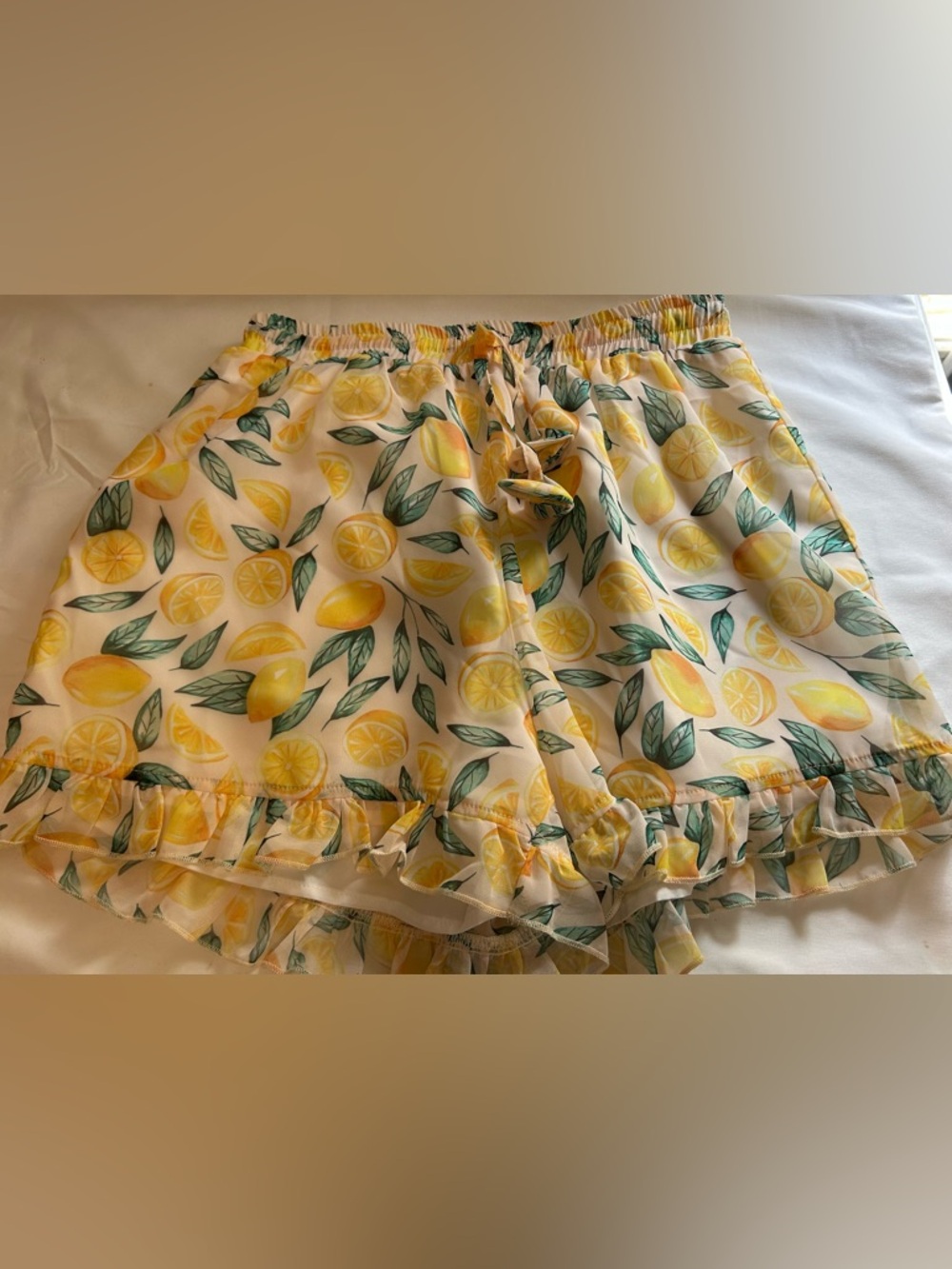 Pink Lily Lemon Print High Waist Women’s Shorts - Yellow & Green